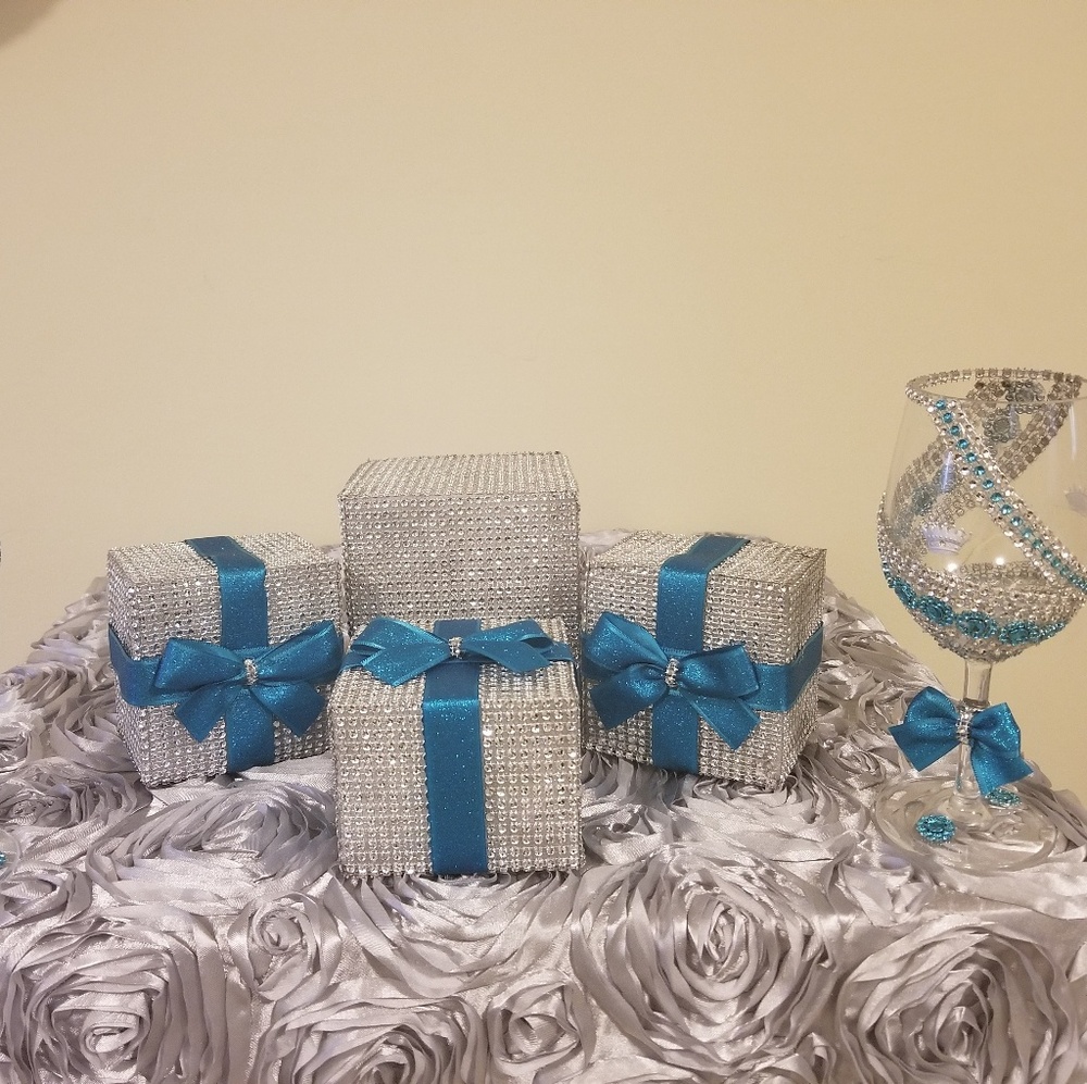 Aqua and silver centerpieces